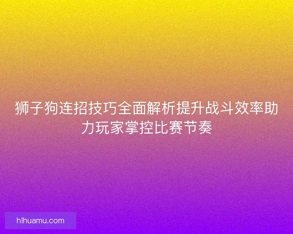 狮子狗连招技巧全面解析提升战斗效率助力玩家掌控比赛节奏